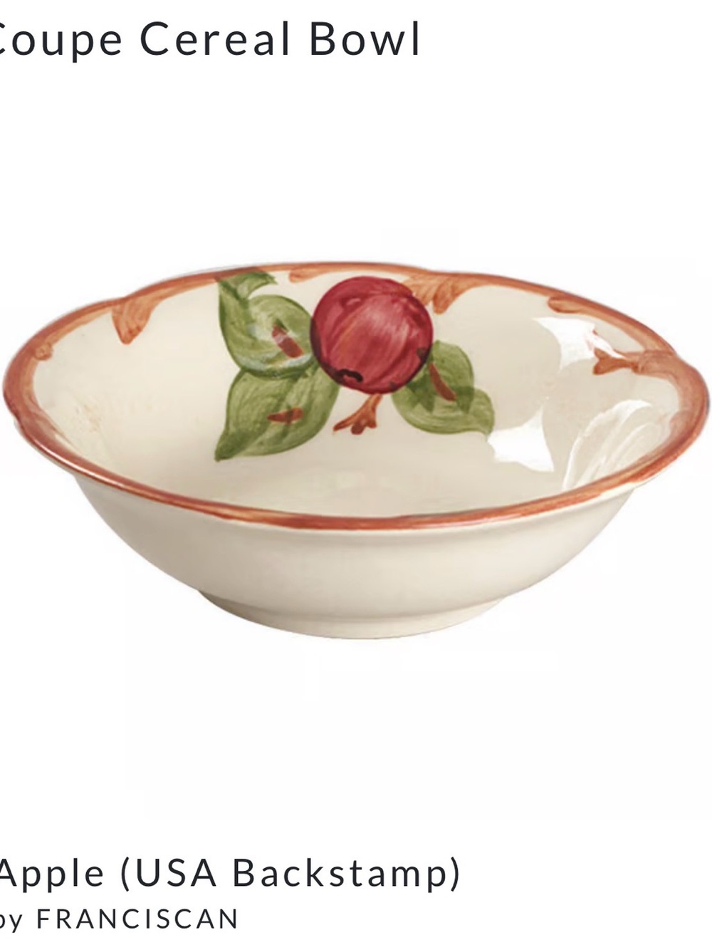 Vintage (1970’s) Franciscian  Earthenware Coupe Cereal Bowl - USA Backstamp